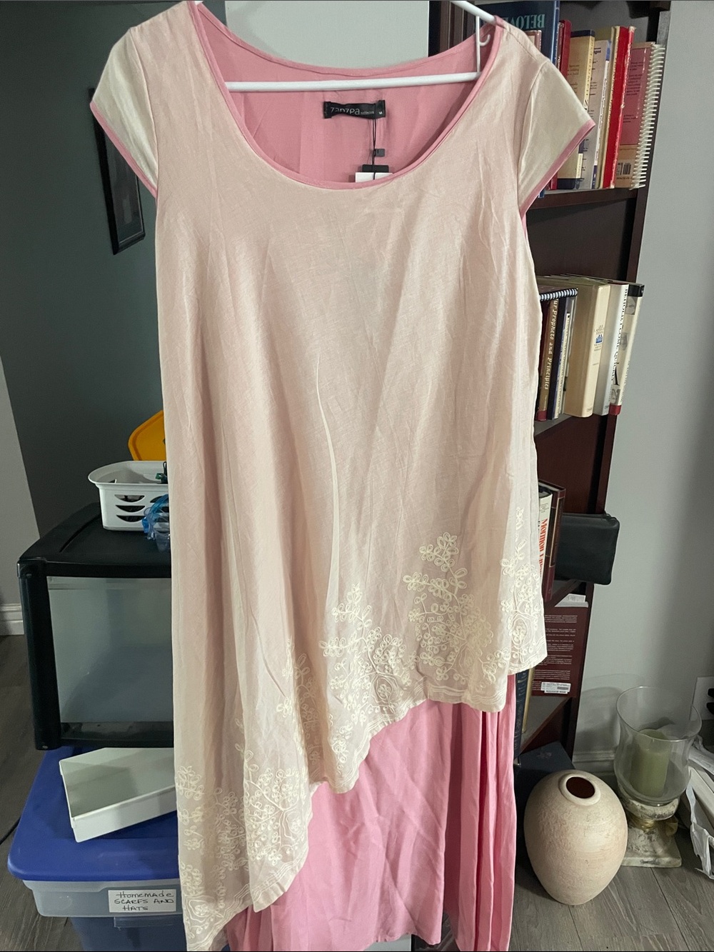 Zanzea Pink and Cream Asymmetrical Layered Women's Dress